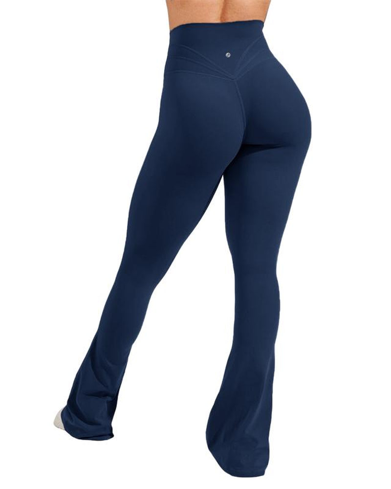 Goranbon Womens High Waist Flare Yoga Pants with Pockets Butt Lifting Workout Athletic Bootleg Leggings